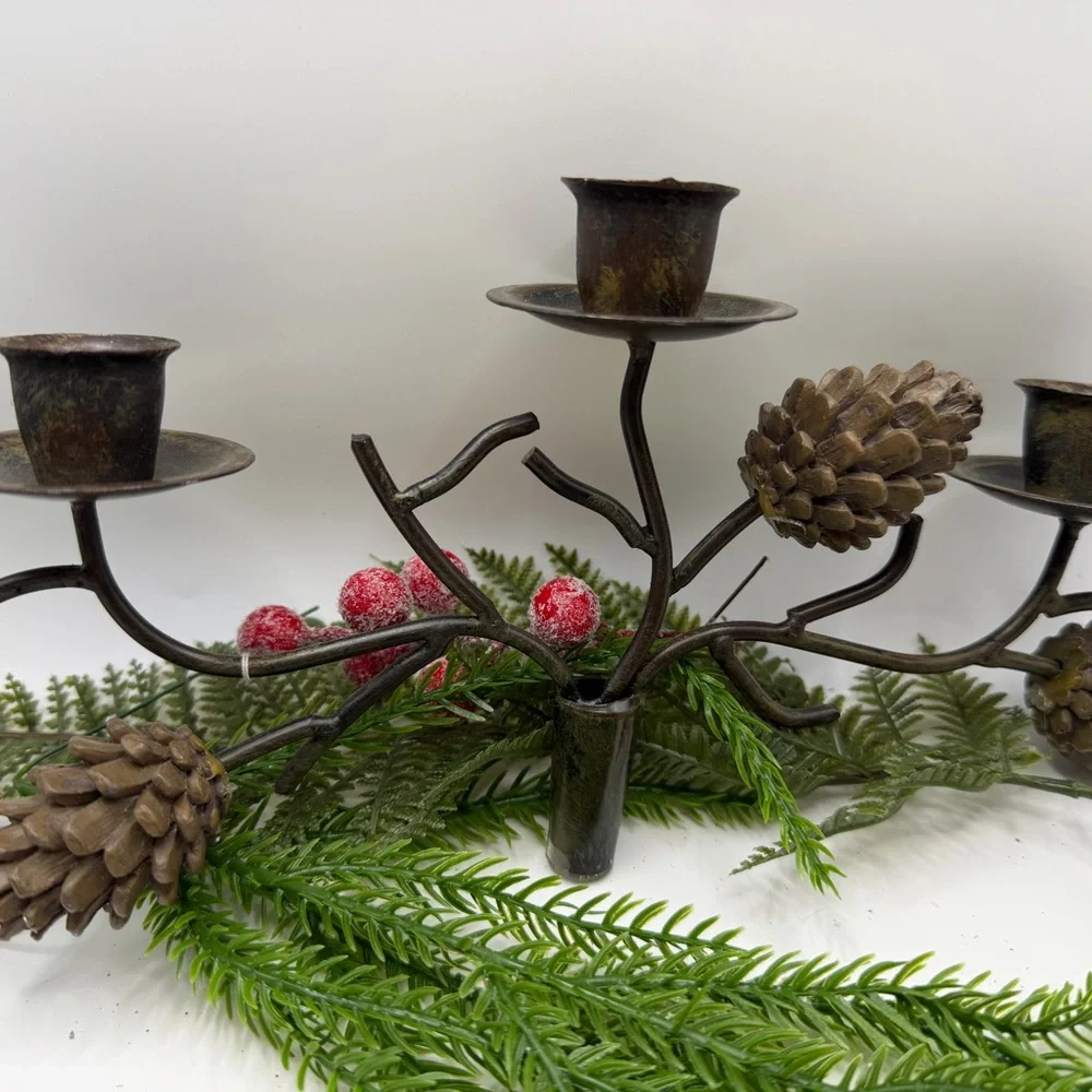 Rustic Metal Pinecone Wine Bottle Candle Stick Holder - Picture 7 of 17